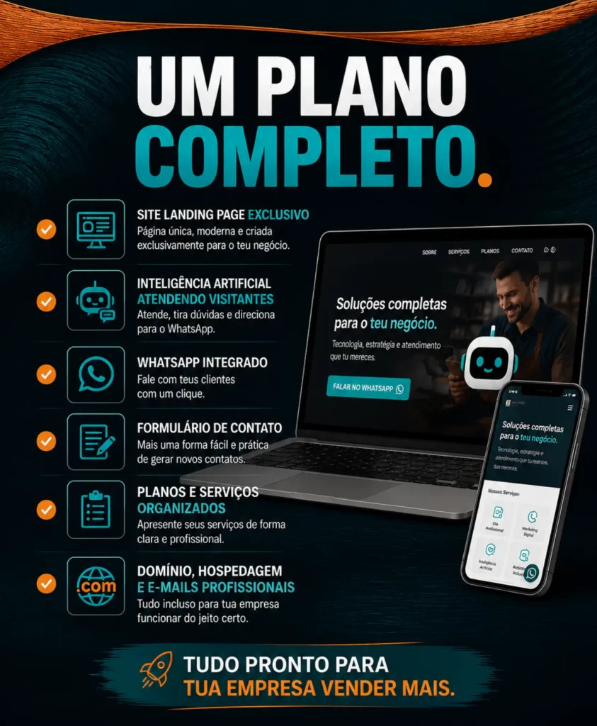Mais do que uma Landing Page profissional, trata-se de uma plataforma criada para apresentar tua empresa, responder dúvidas automaticamente, direcionar visitantes para o WhatsApp e gerar novas oportunidades de negócio durante as 24 horas do dia.

Tudo isso aliado a estratégias de SEO, marketing digital, anúncios patrocinados e tecnologia própria desenvolvida pela BONSAIte.