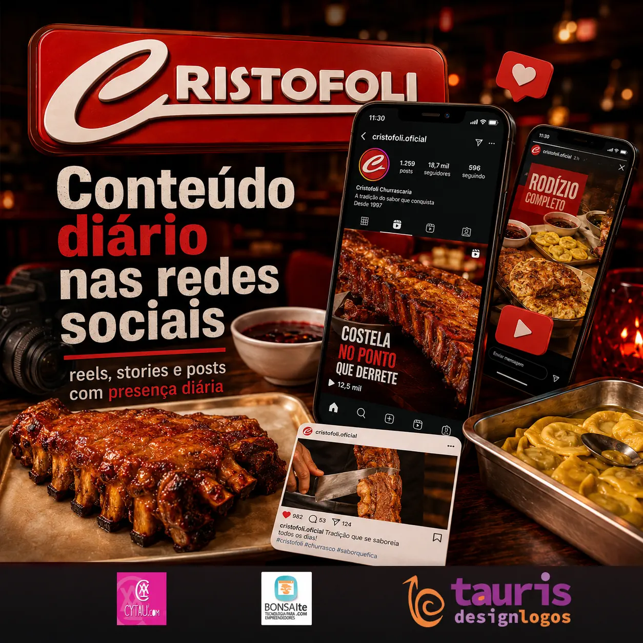 restaurante localizado no bairro Floresta que reúne galeto ao primo canto,
espeto corrido, massas fabricadas na casa, pizzas e buffet completo.
O trabalho digital envolve organização da arquitetura do site, produção
de conteúdo, SEO local, experiência de compra e integração entre busca
orgânica, redes sociais e vendas online.